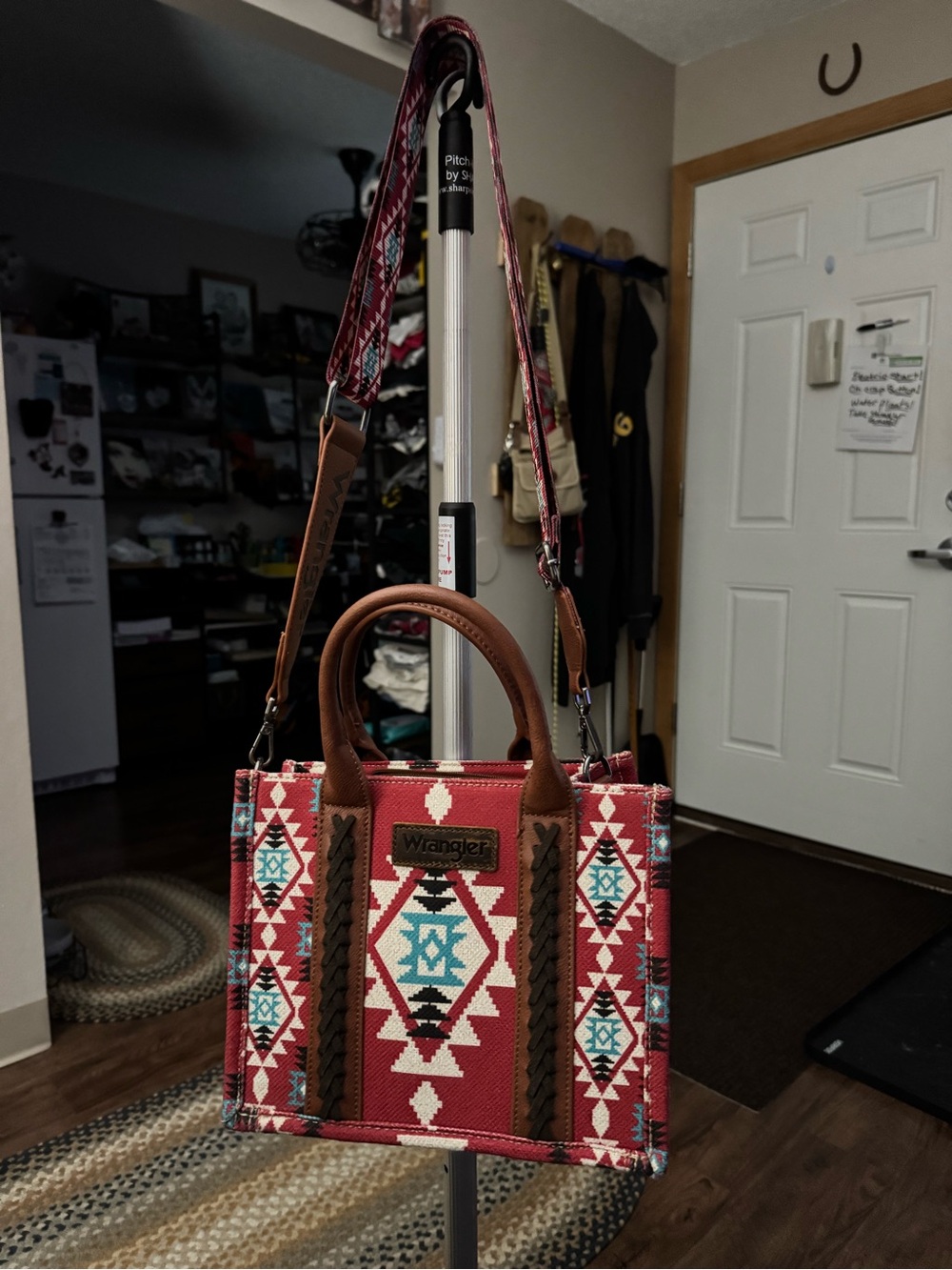 Wrangler Red Aztec-Pattern Satchel and Wallet with Brown Trim
